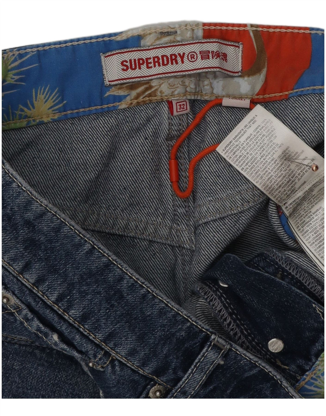 Damskie spodenki jeansowe SUPERDRY W32, duże, niebieskie, bawełniane