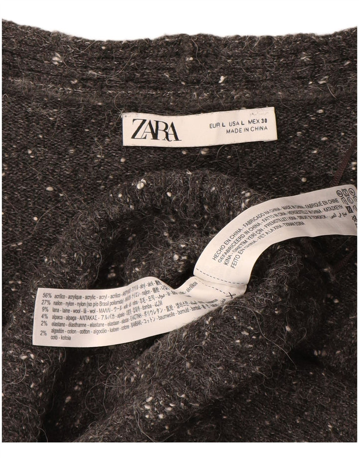 ZARA Womens Longline Cardigan Sweater UK 16 Large Grey Flecked Acrylic