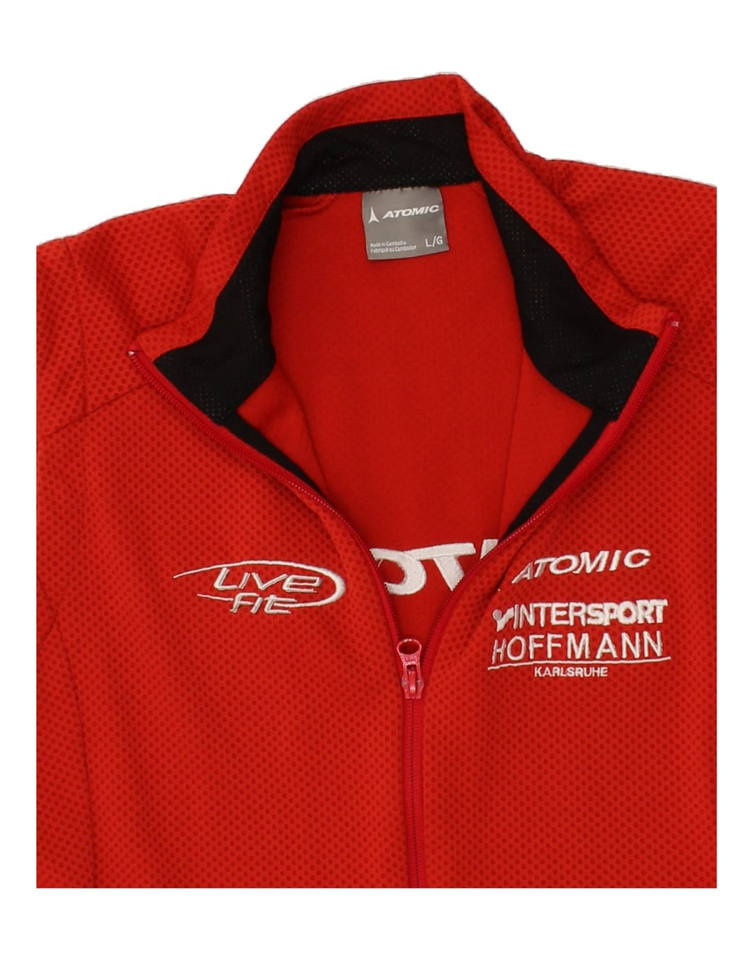 ATOMIC Womens Graphic Sleeveless Tracksuit Top Jacket UK 14 Large Red Vintage Atomic and Second-Hand Atomic from Messina Hembry 