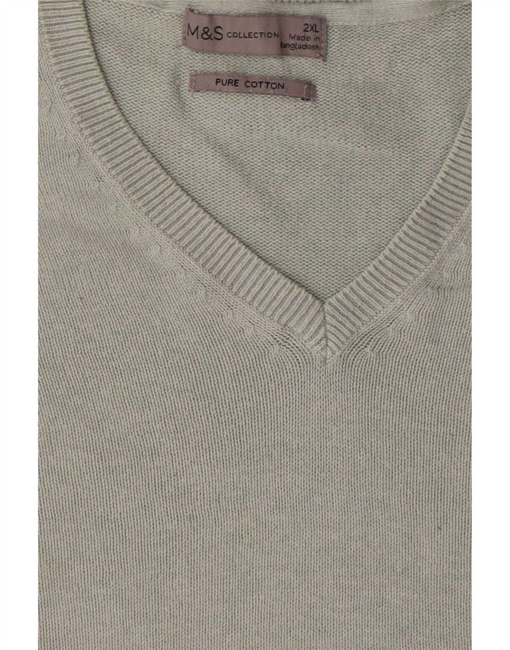 Marks & Spencer Męski sweter z dekoltem w kształcie litery V, 2XL, szary, bawełniany