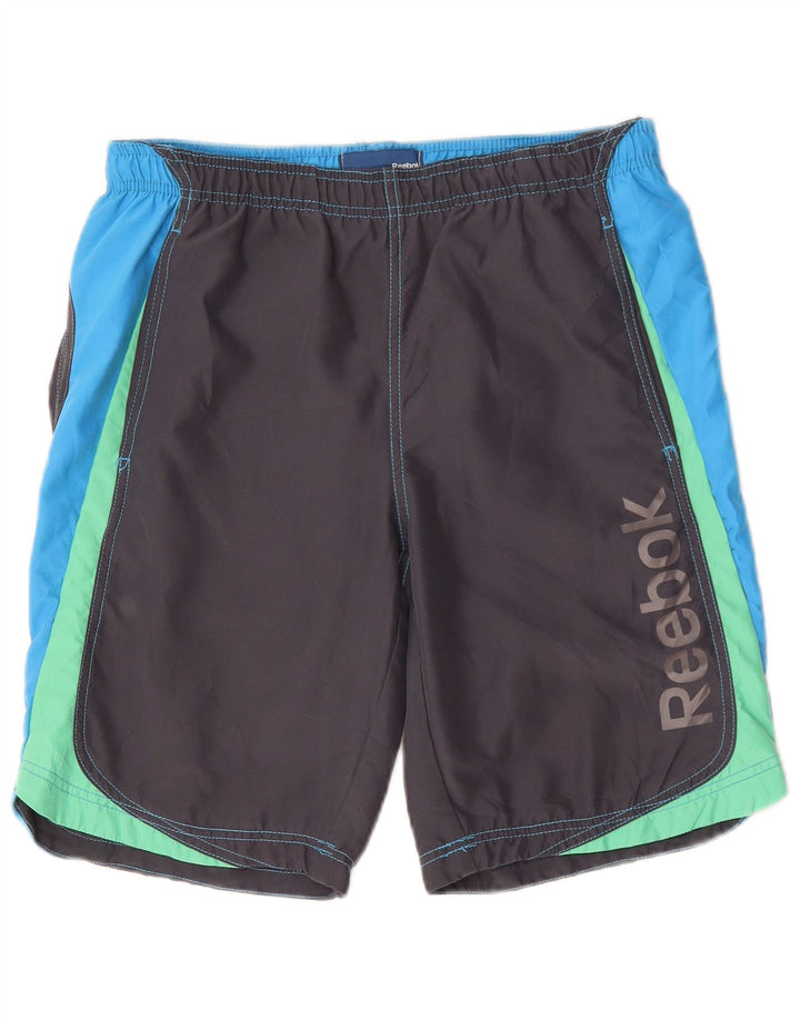 Męskie spodenki kąpielowe REEBOK XS z grafiką, szare, z blokami kolorów