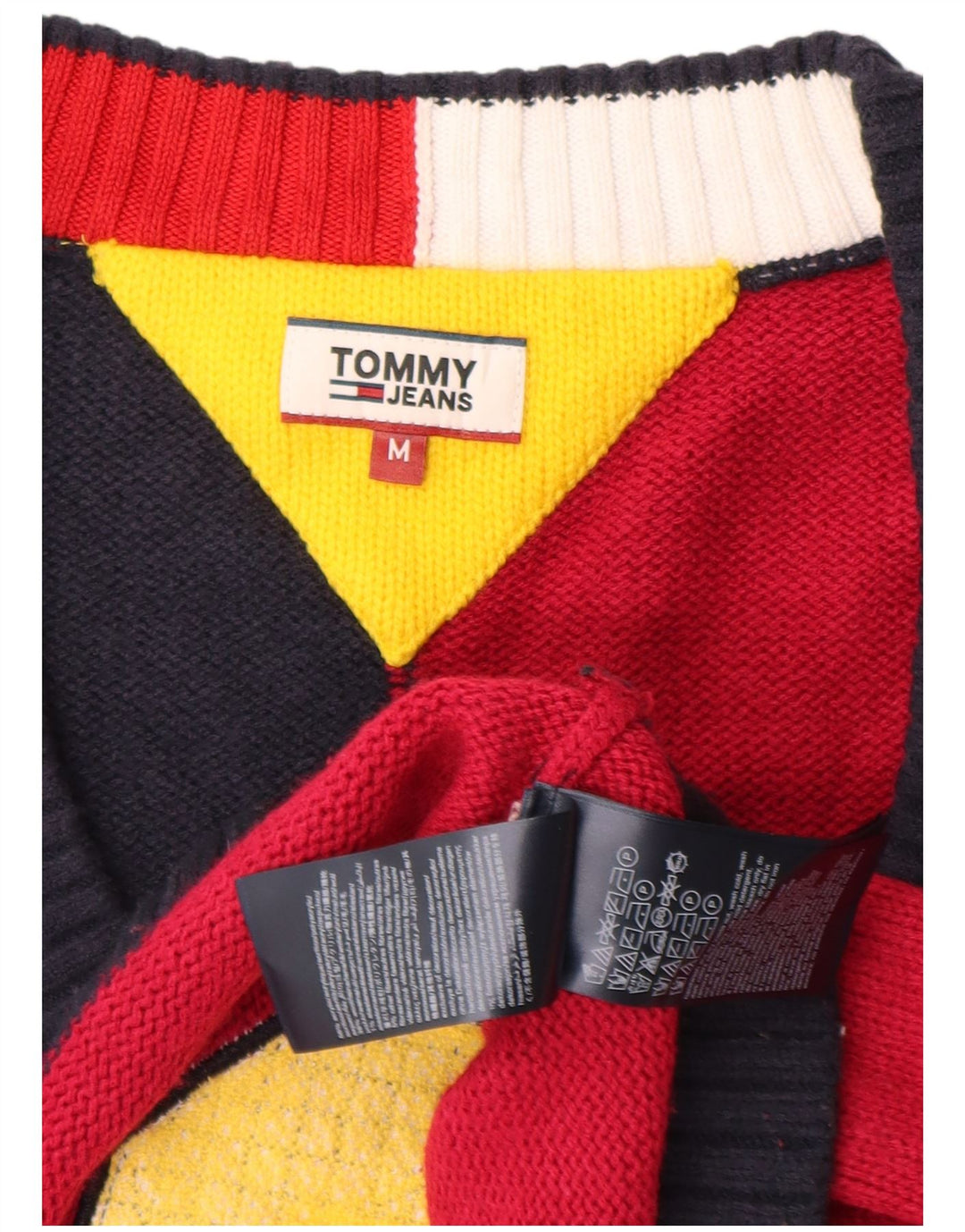 Sweter damski Tommy Hilfiger z graficznym dekoltem w kształcie litery V, UK 14, średni wielokolorowy