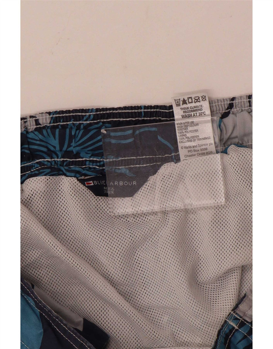 Męskie spodenki kąpielowe Marks & Spencer Blue Harbor, średnio granatowe, w kwiaty