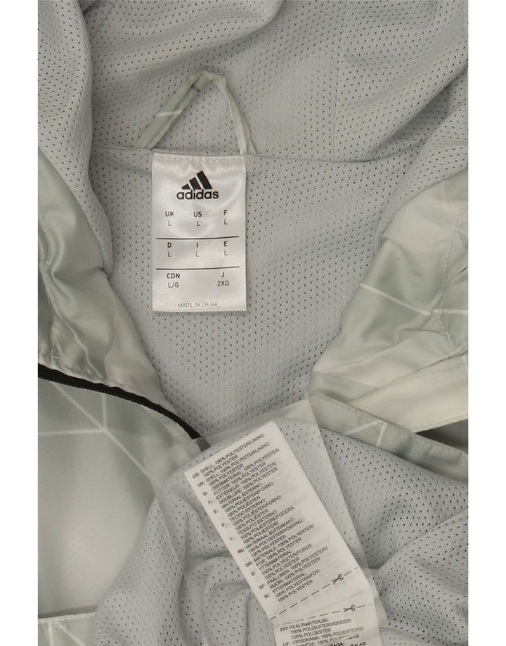 Męska kurtka przeciwdeszczowa Adidas z kapturem UK 40, duża, szara, geometryczna, poliester