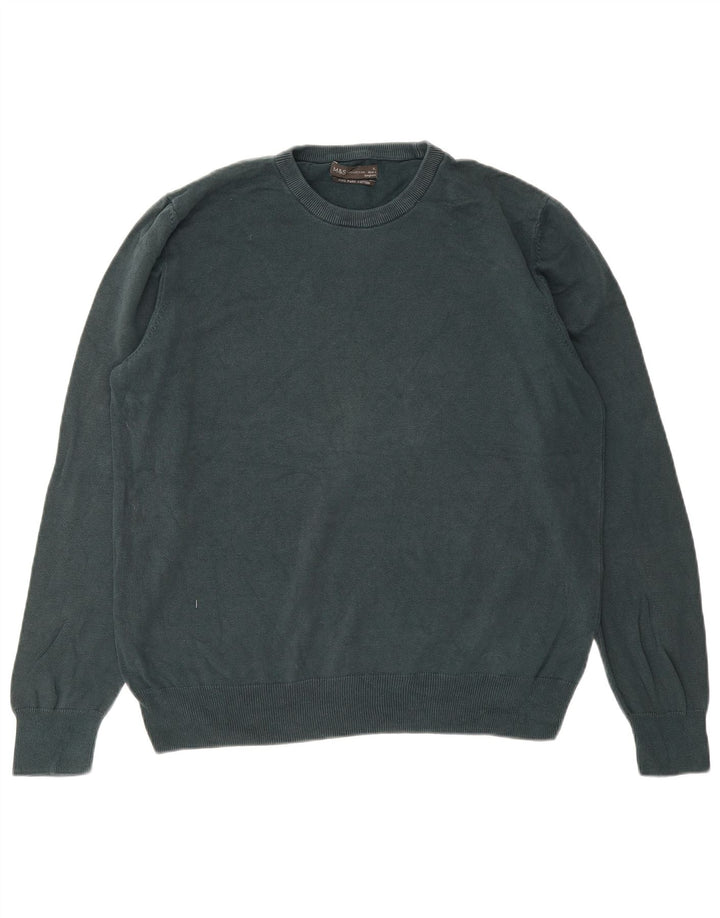 MARKS & SPENCER Męski sweter z okrągłym dekoltem XL, zielony, bawełniany