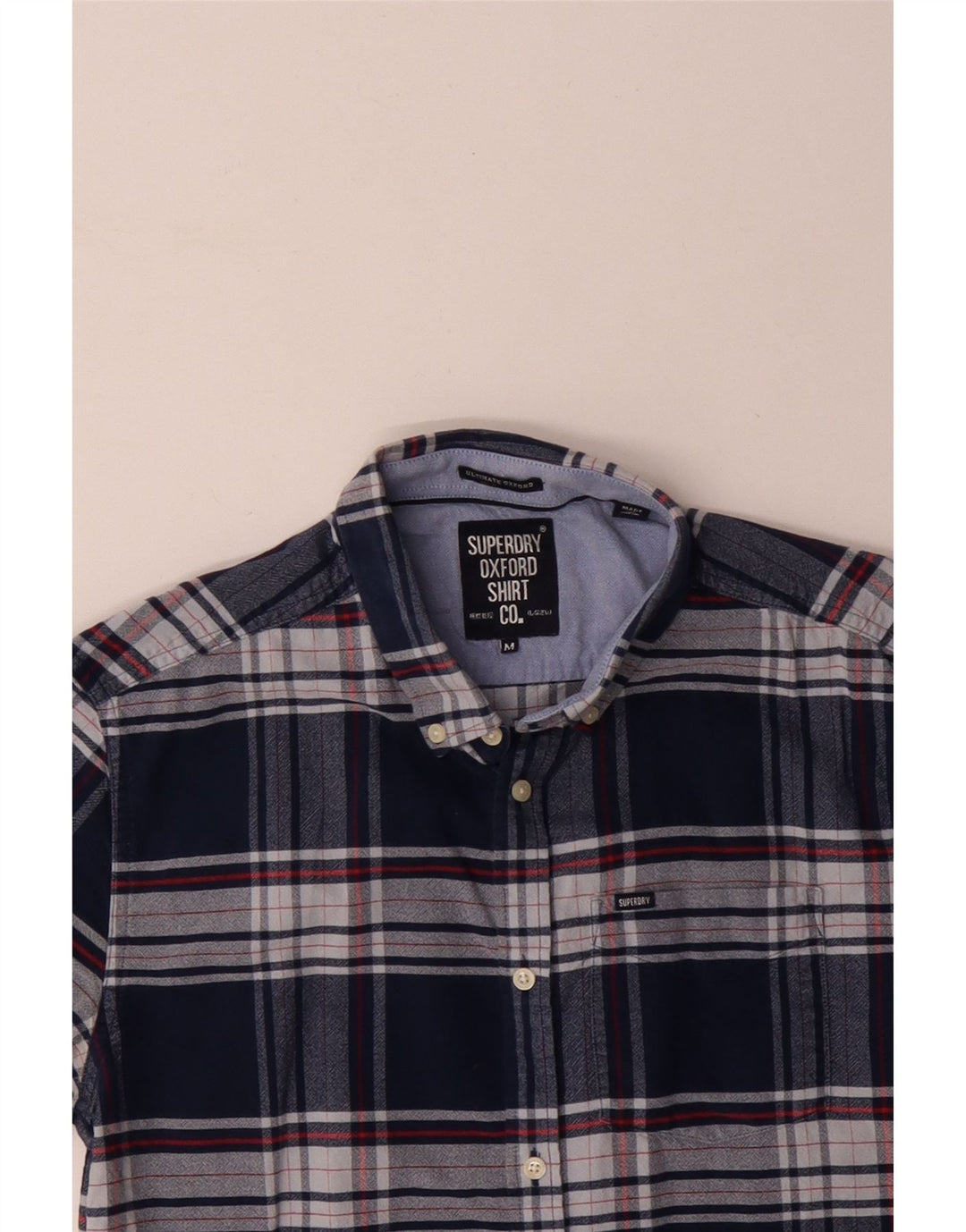 SUPERDRY Męska koszula z krótkim rękawem, średnia, granatowa, bawełniana kratka