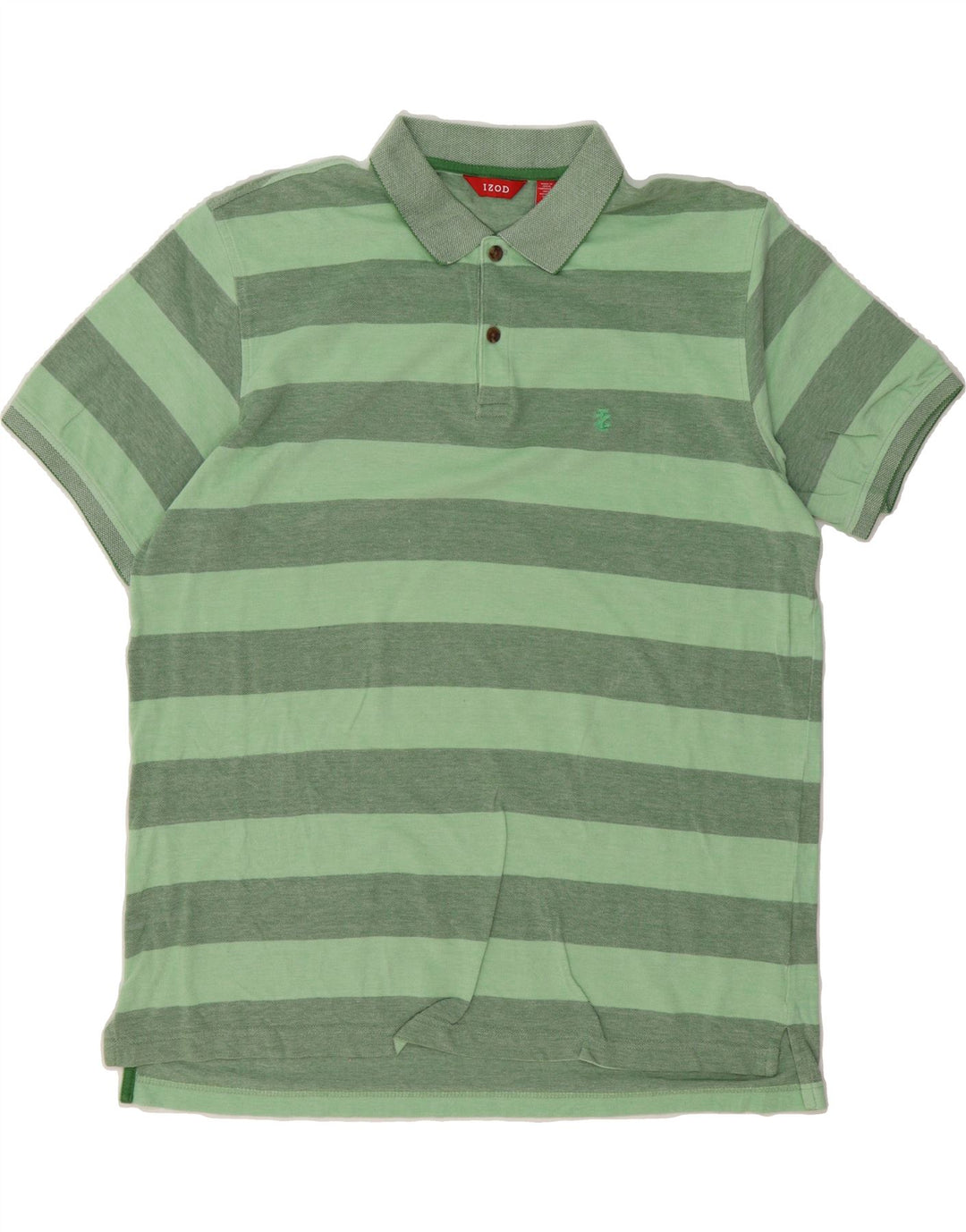 IZOD Mens Polo Shirt Large Green Striped Cotton Vintage Izod and Second-Hand Izod from Messina Hembry 