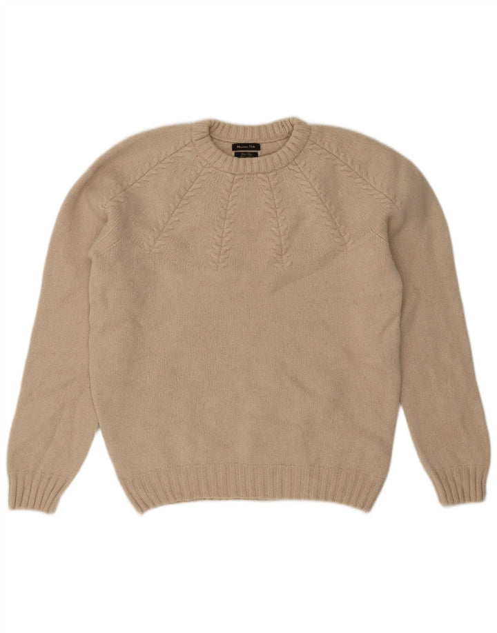 Męski sweter Massimo Dutti z okrągłym dekoltem, duży, beżowy, wełniany