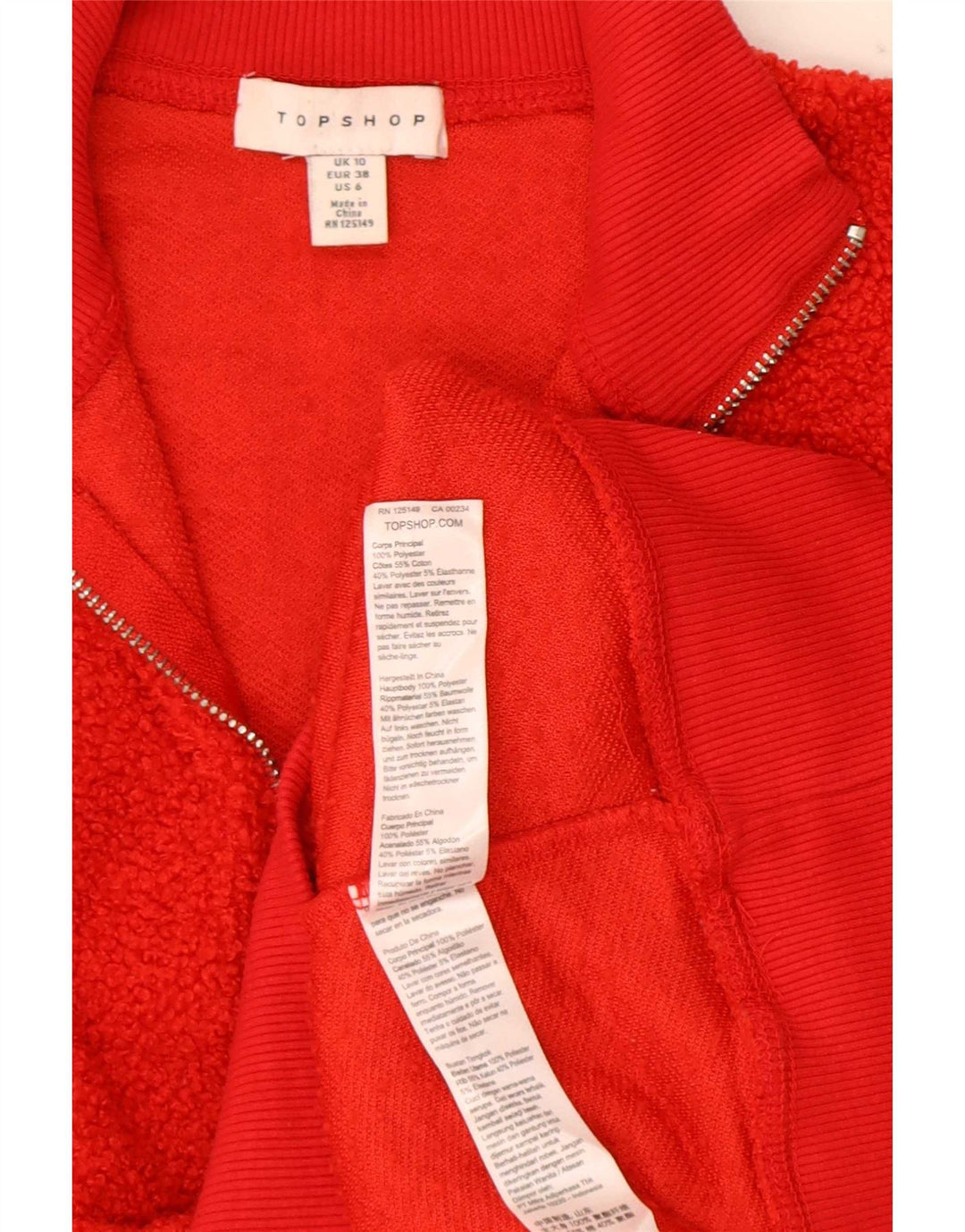 Topshop Damski sweter oversize z zamkiem błyskawicznym, polarem UK 10, mały, czerwony poliester