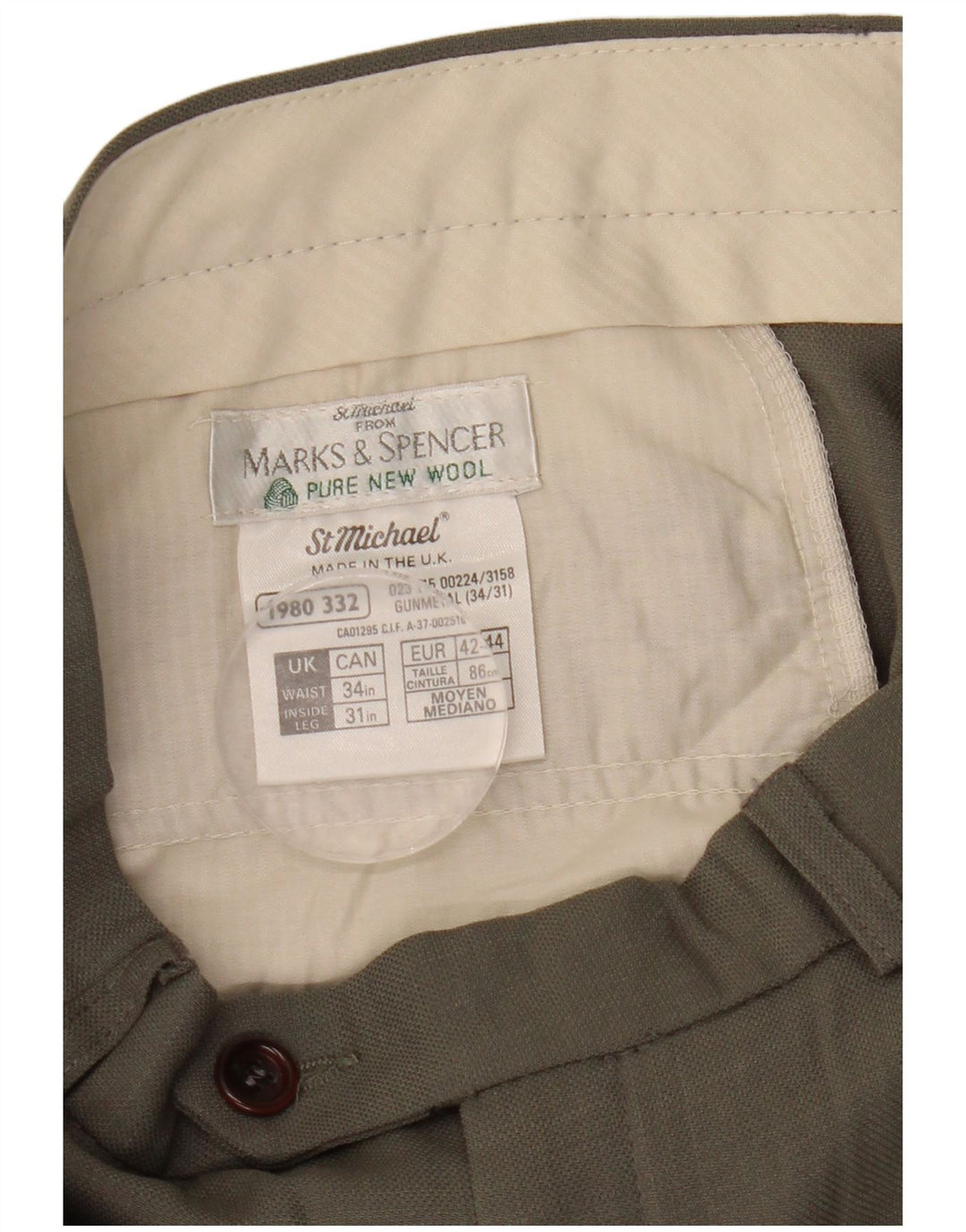 Marks & Spencer Męskie spodnie garniturowe W34 L31 Szara wełna
