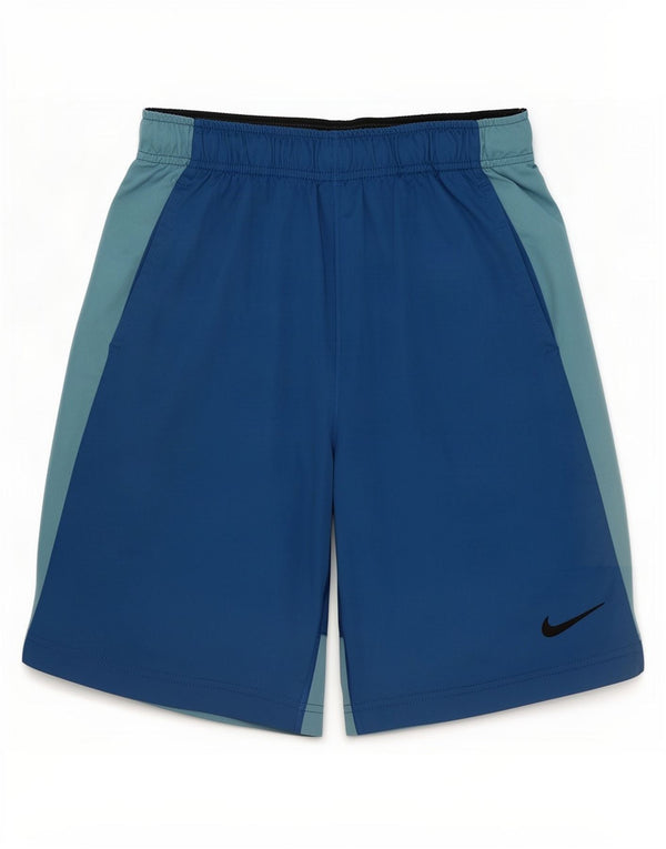 Chłopięce spodenki sportowe Nike Dri Fit w wieku 12-13 lat, duże, niebieskie, z blokami kolorów
