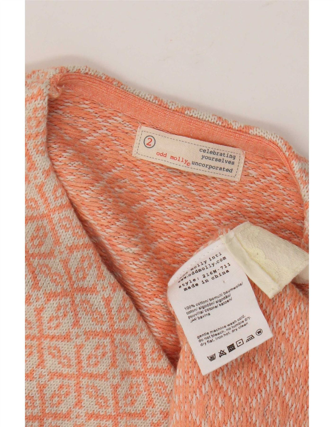Damski sweter oversize Odd Molly, rozmiar 2, średni pomarańczowy geometryczny