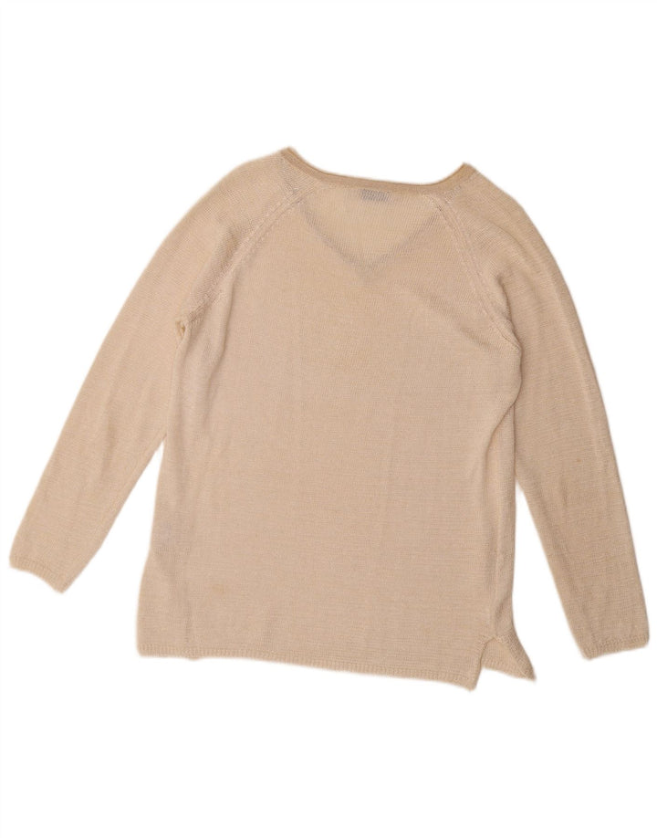 Sweter damski w stylu vintage z dekoltem w kształcie litery V, UK 16, duży, beżowy poliester
