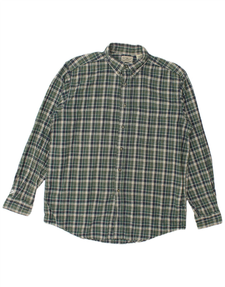 Męska koszula flanelowa L.L.Bean w średnią zieloną kratę, bawełniana