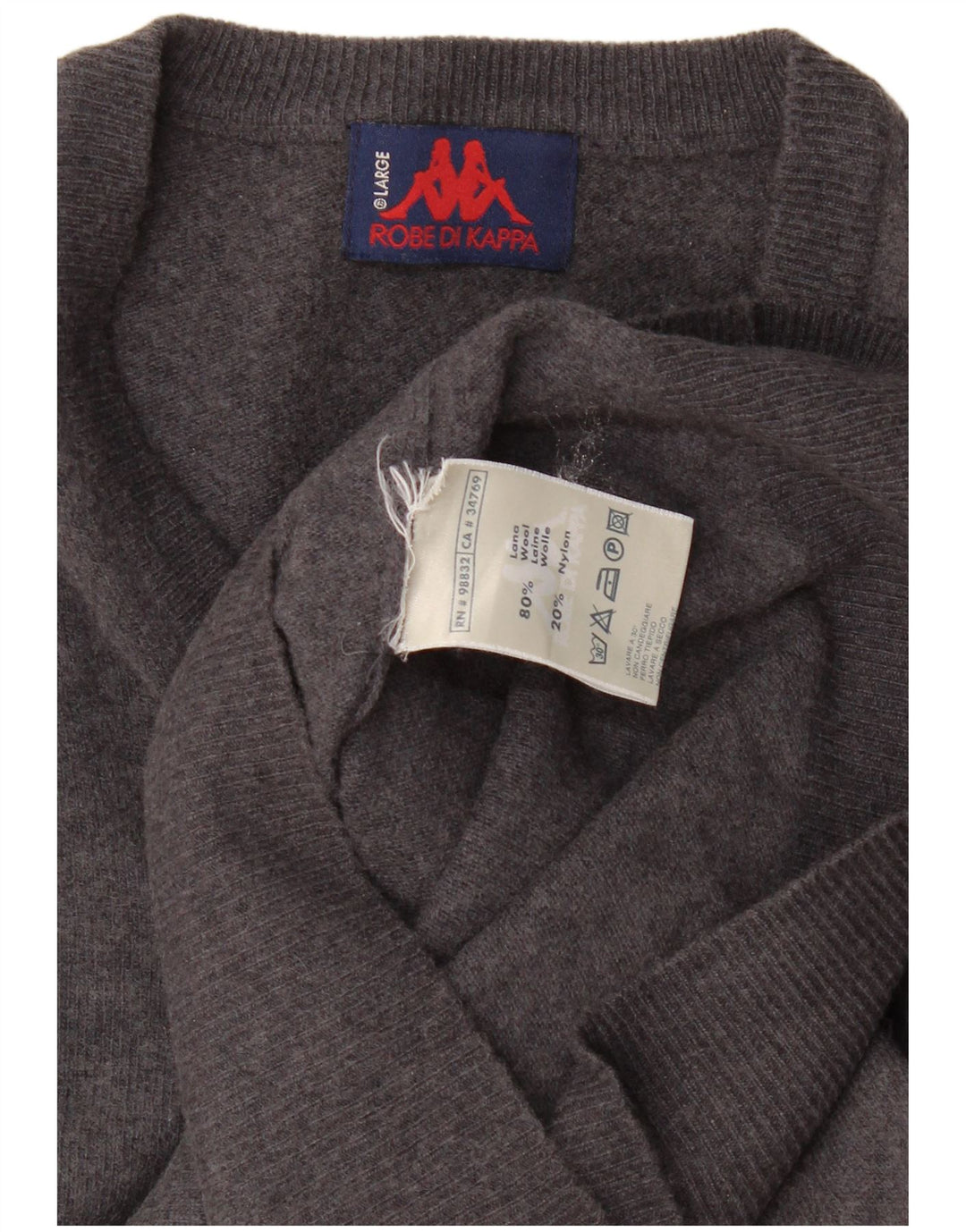 Męski sweter Kappa z dekoltem w szpic, duży, szary, wełniany