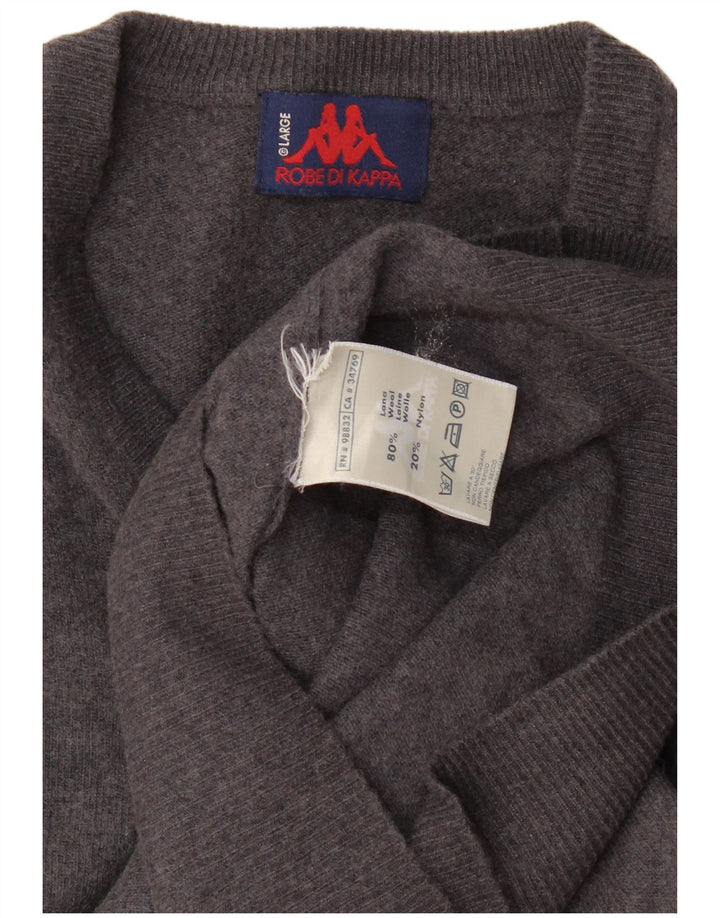 Męski sweter Kappa z dekoltem w szpic, duży, szary, wełniany