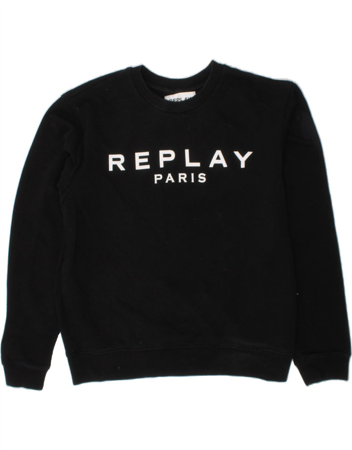 REPLAY Boys Graphic Sweatshirt Jumper 13-14 Years Medium  Black Cotton Vintage Replay and Second-Hand Replay from Messina Hembry 