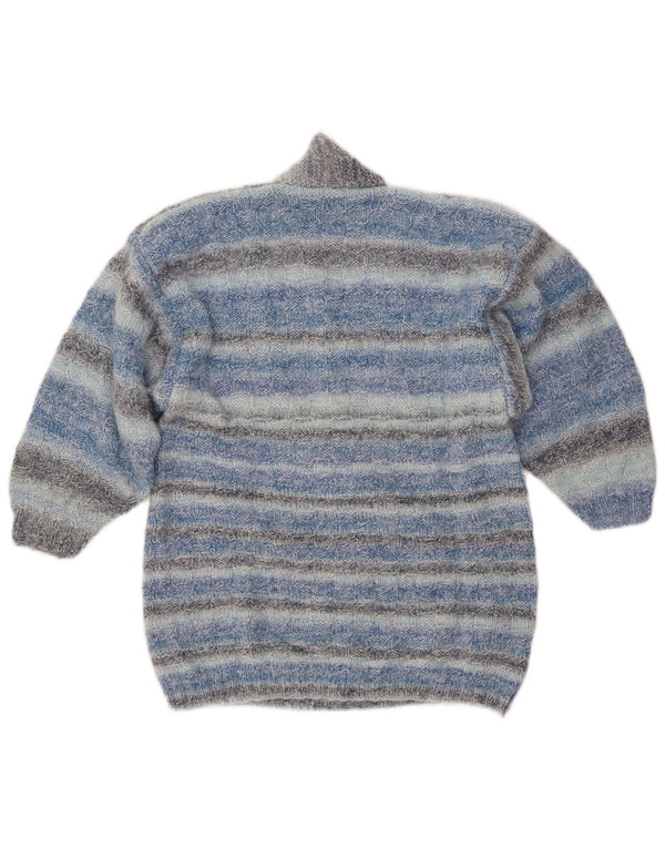 Sweter damski VINTAGE z szalowym dekoltem UK 14 w średnie niebieskie paski