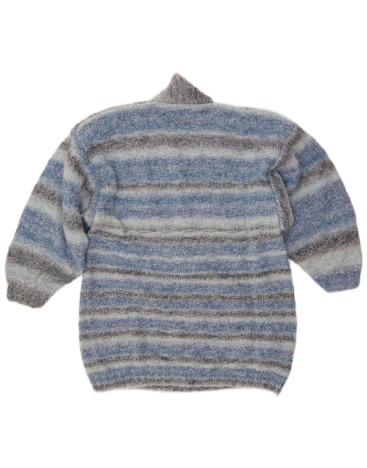 Sweter damski VINTAGE z szalowym dekoltem UK 14 w średnie niebieskie paski