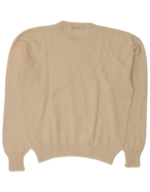 Sweter damski w stylu vintage z okrągłym dekoltem UK 14, duży w kolorze złamanej bieli