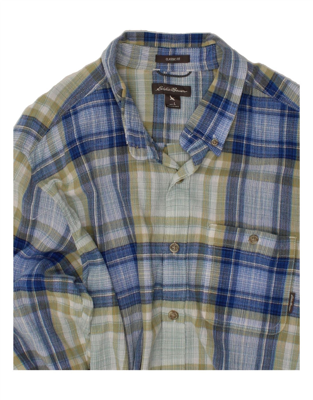 EDDIE BAUER Mens Classic Fit Shirt Large Blue Plaid Cotton Vintage Eddie Bauer and Second-Hand Eddie Bauer from Messina Hembry 