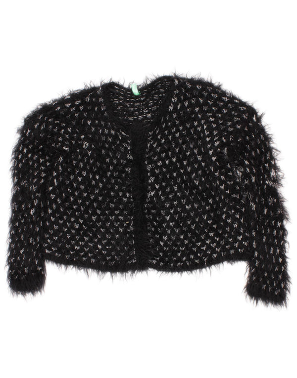 Benetton Girls Crop Cardigan Sweater 4-5 Years XS Black Geometric Acrylic