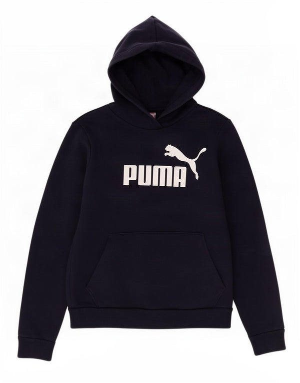 Puma Womens Graphic Hoodie Jumper UK 10 Small Navy Blue Cotton