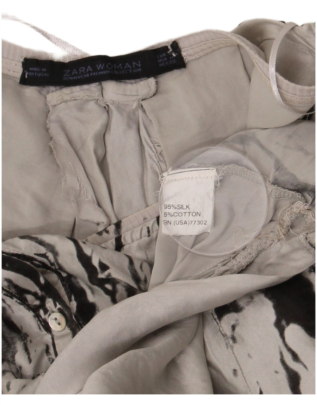 Damska sukienka Zara z abstrakcyjnym wzorem, oversize, UK 14, średni szary jedwab