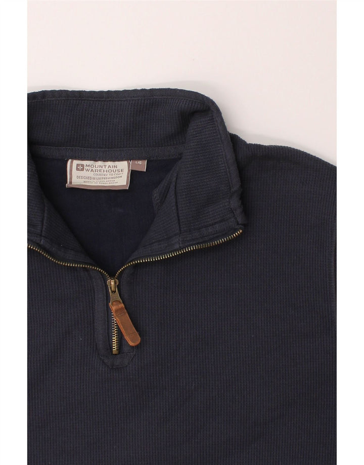 MOUNTAIN WAREHOUSE Mens Zip Neck Sweatshirt Jumper Large Navy Blue Cotton Vintage Mountain Warehouse and Second-Hand Mountain Warehouse from Messina Hembry 