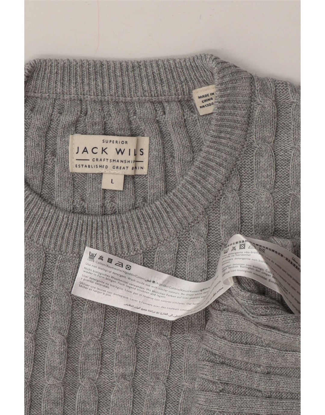 Męski sweter z okrągłym dekoltem Jack Wills, duży, szary, bawełniany