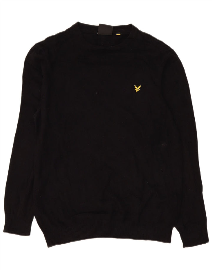 Męski sweter z okrągłym dekoltem Lyle & Scott, średni czarny, bawełniany