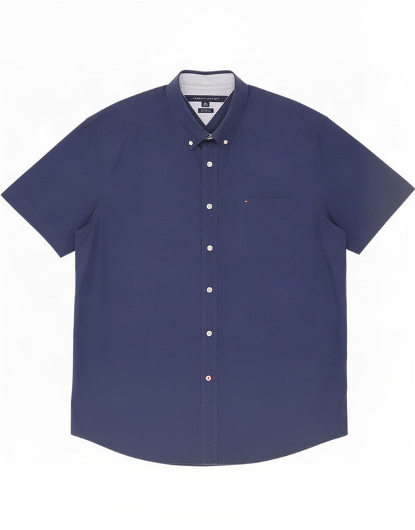 Tommy Hilfiger Męska koszula z krótkim rękawem o klasycznym kroju XL, granatowa, bawełniana