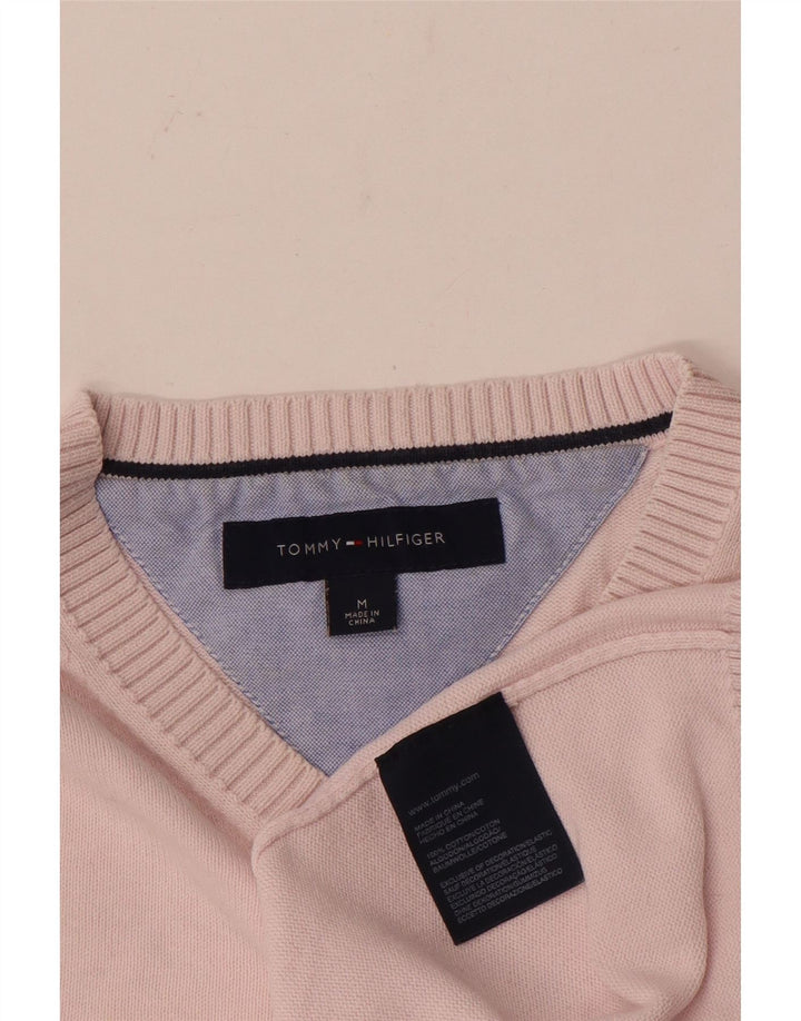 Męski sweter Tommy Hilfiger z dekoltem w kształcie litery V, średnioróżowy, bawełniany