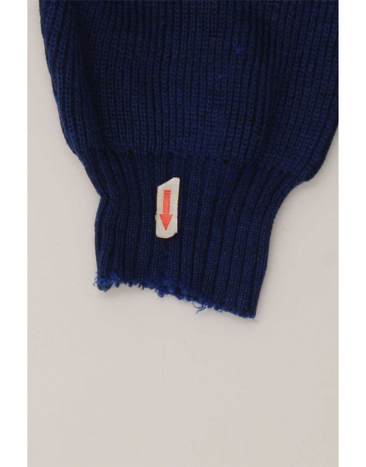 Vintage męski sweter z wycięciem pod szyją, duży niebieski Argyle/diament