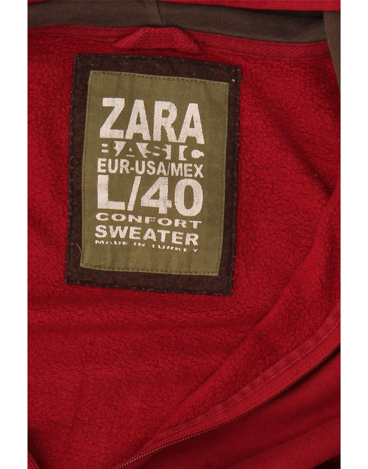 Męski sweter Zara z kapturem i zamkiem błyskawicznym, duży, czerwony