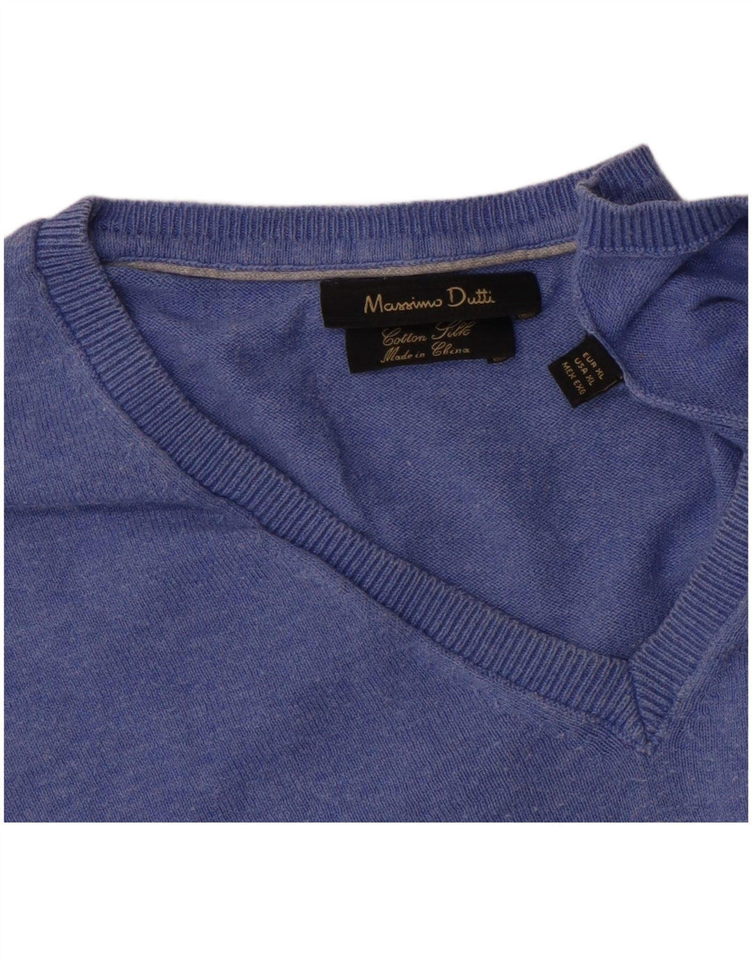 Męski sweter Massimo Dutti z dekoltem w kształcie litery V, XL, niebieski, bawełniany