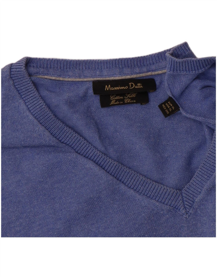 Męski sweter Massimo Dutti z dekoltem w kształcie litery V, XL, niebieski, bawełniany
