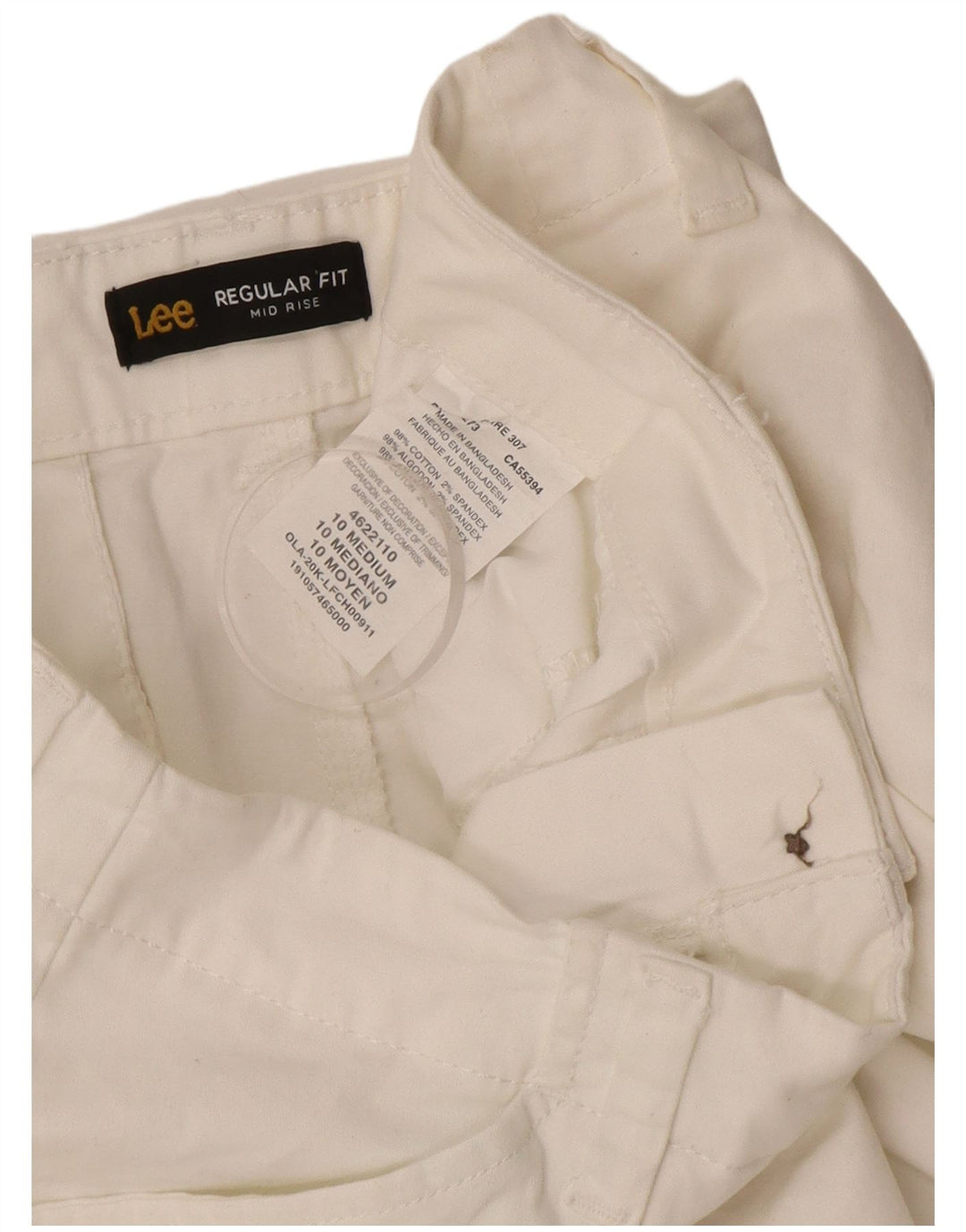 Damskie szorty Lee ze średnim stanem, o regularnym kroju, US 10, duże, W34, biała bawełna