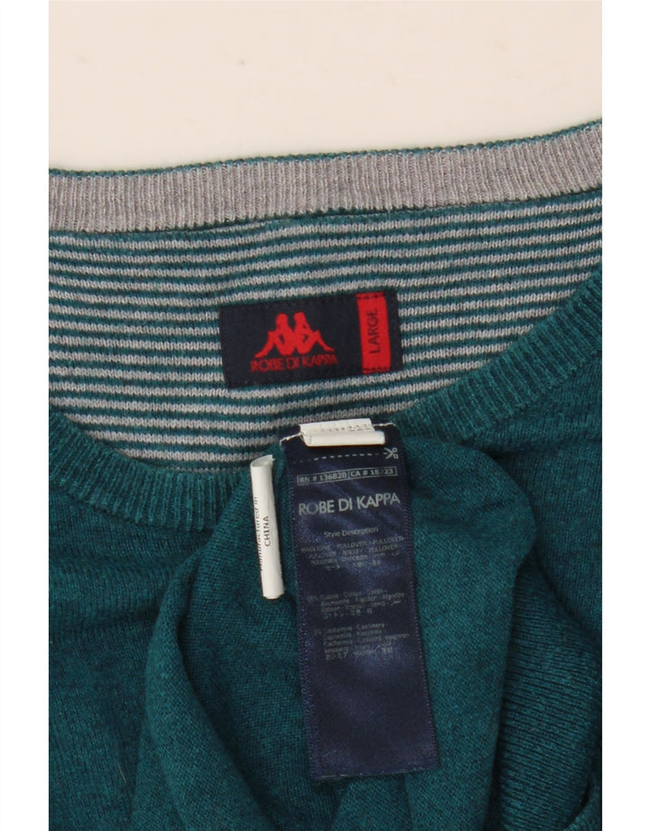 Męski sweter Kappa z dekoltem w łódkę, duży, zielony, bawełniany