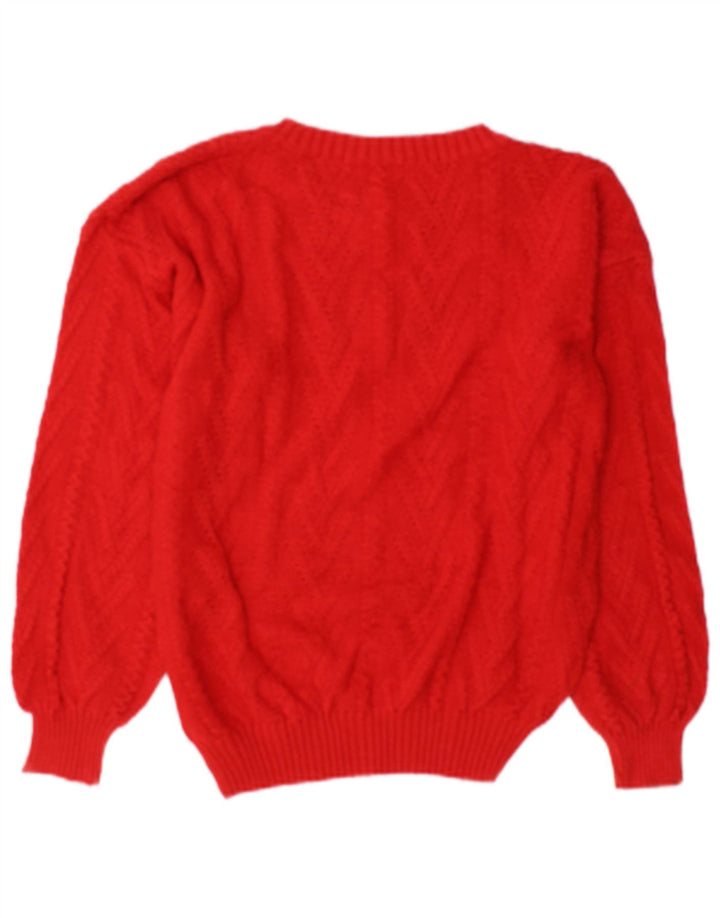 Vintage damski sweter z okrągłym dekoltem UK 14, średni czerwony bawełniany