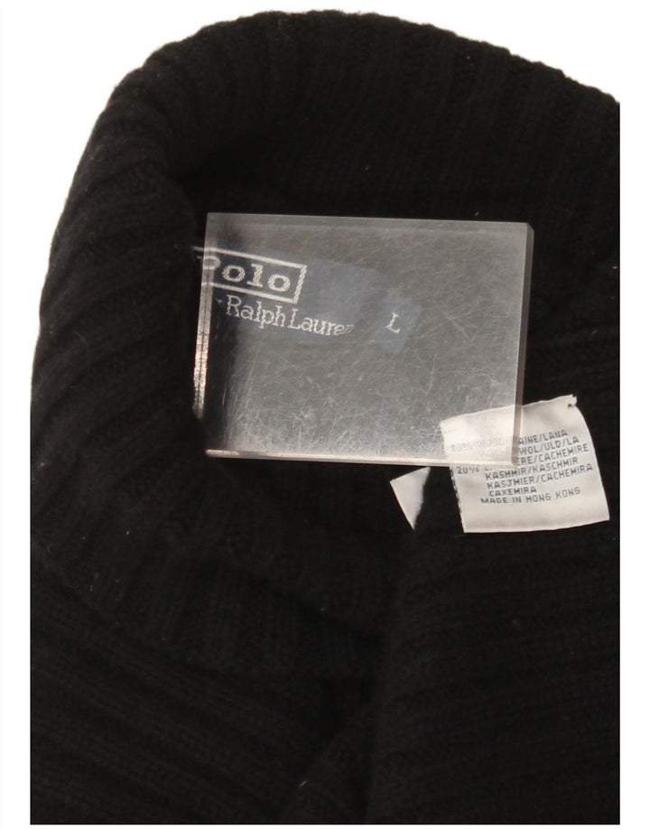 POLO RALPH LAUREN Damski sweter z golfem UK 16, duży, czarny, wełniany