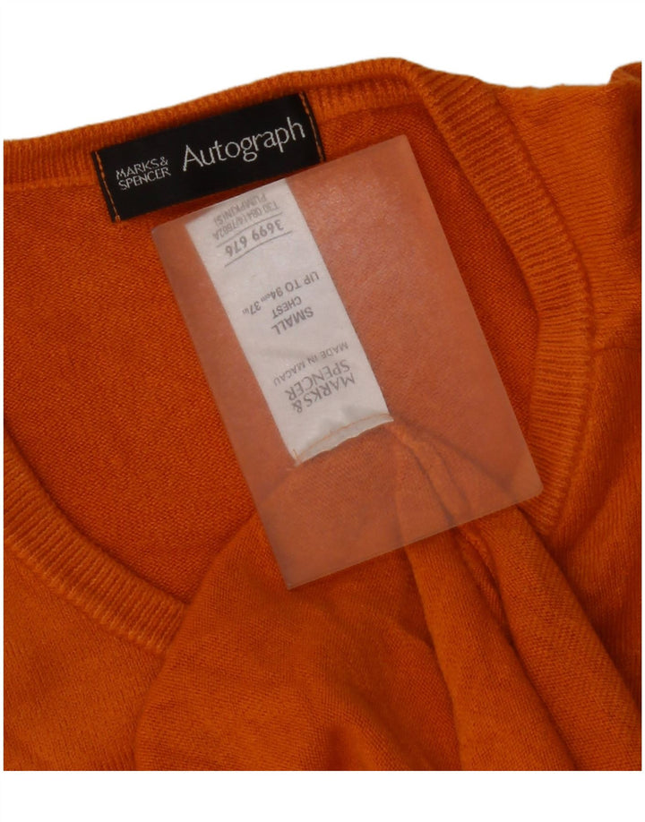 Marks & Spencer Męski sweter z dekoltem w kształcie litery V, z autografem, mały, pomarańczowy, akrylowy