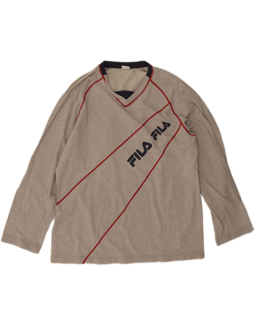 Męski graficzny top Fila z długim rękawem, duży, szary, bawełniany w paski