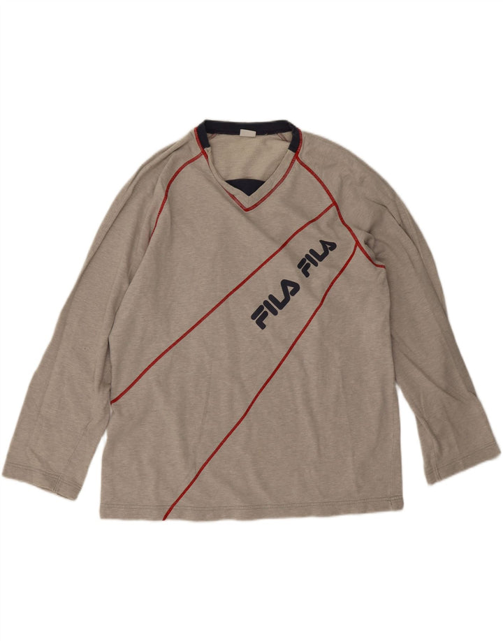 Męski graficzny top Fila z długim rękawem, duży, szary, bawełniany w paski