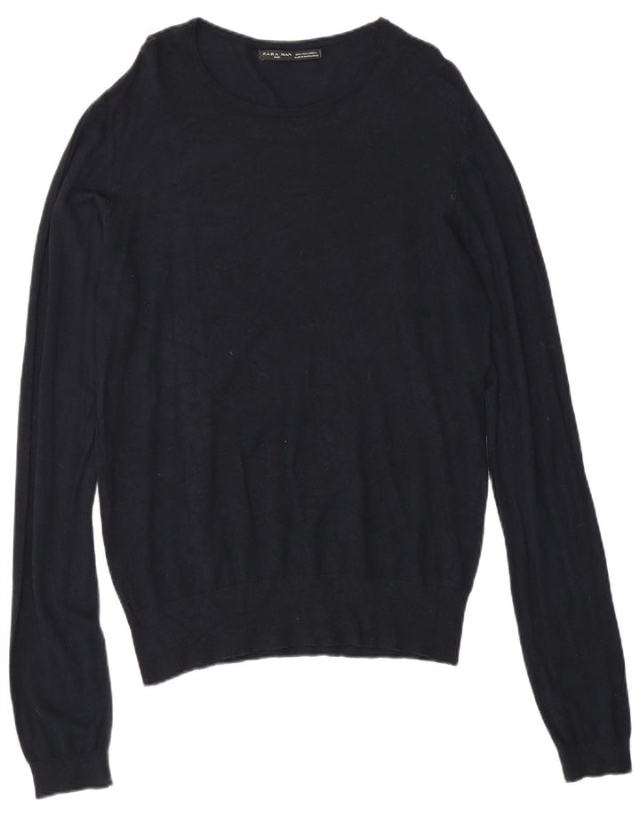 Męski sweter z dekoltem w łódkę Zara, duży, granatowy