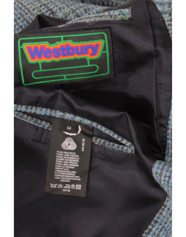 WESTBURY Męska marynarka zapinana na 3 guziki UK 54 2XL Niebieska wełniana pepitka