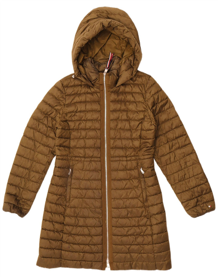 Damski ocieplany płaszcz z kapturem Tommy Hilfiger UK 14, średni khaki, poliamid