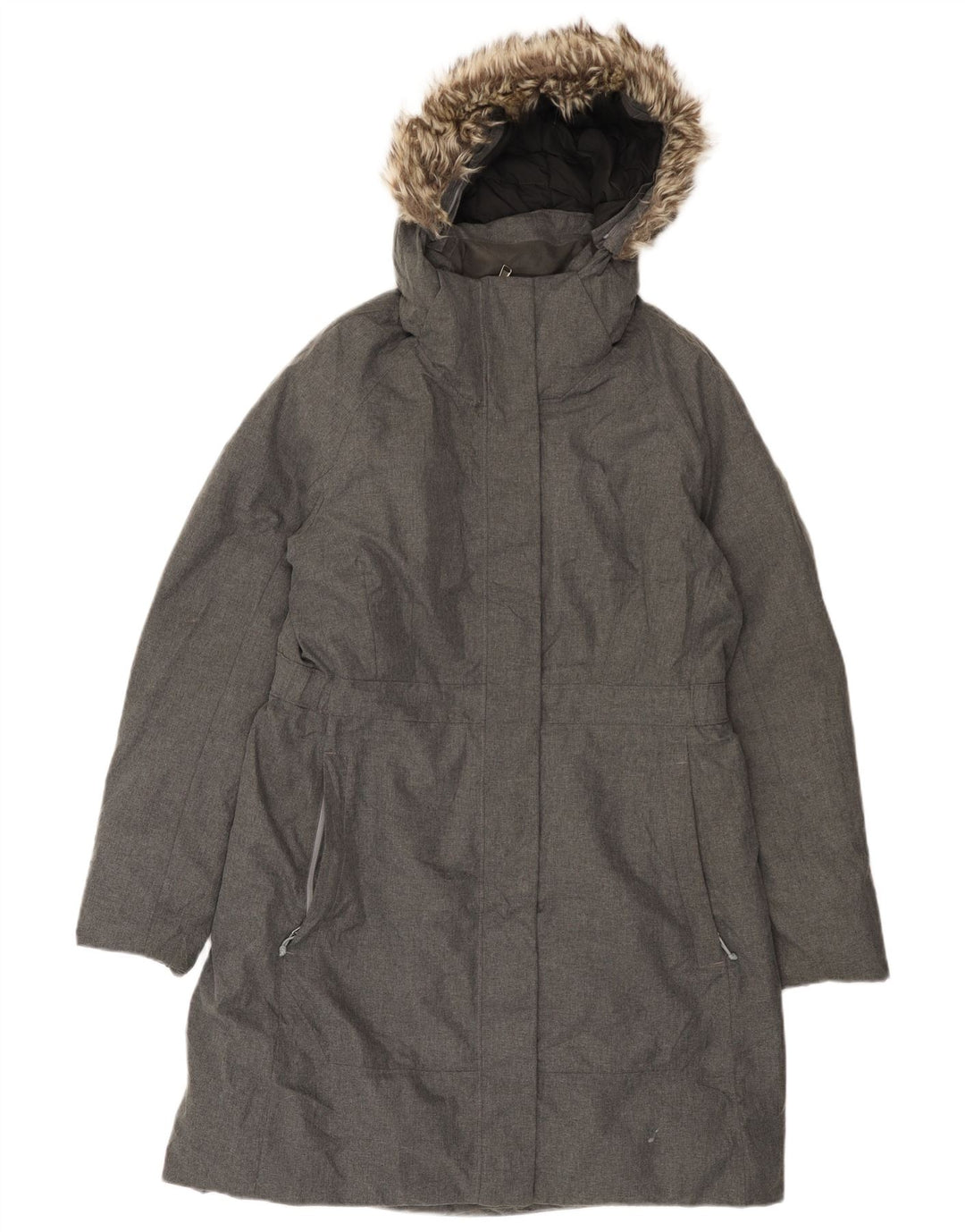 Damski ocieplany płaszcz z kapturem The North Face UK 16, duży, szary, poliestrowy