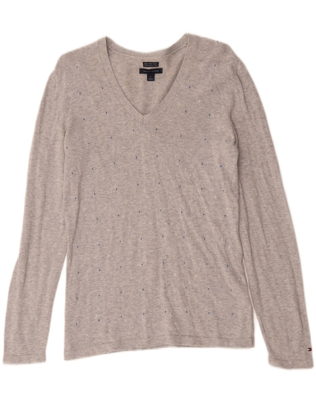 Damski top Tommy Hilfiger z długim rękawem UK 12, średnioszary, bawełniany w cętki