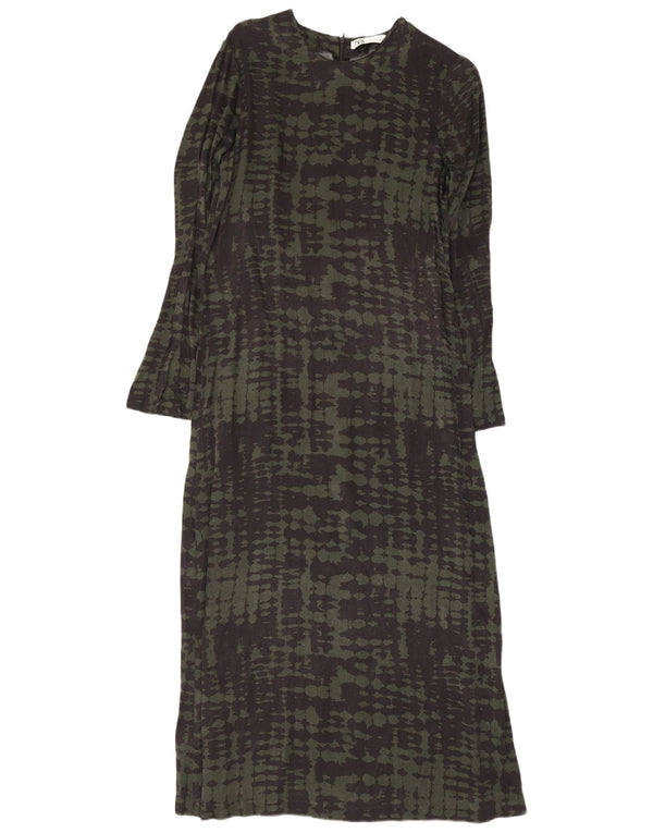Damska sukienka maxi z długim rękawem Zara UK 8 Small Green Tie Dye